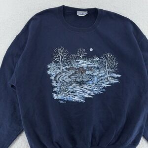 Vintage Winter River Art Scene Endless Designs Sweatshirt Mens L/XL Pullover 90s